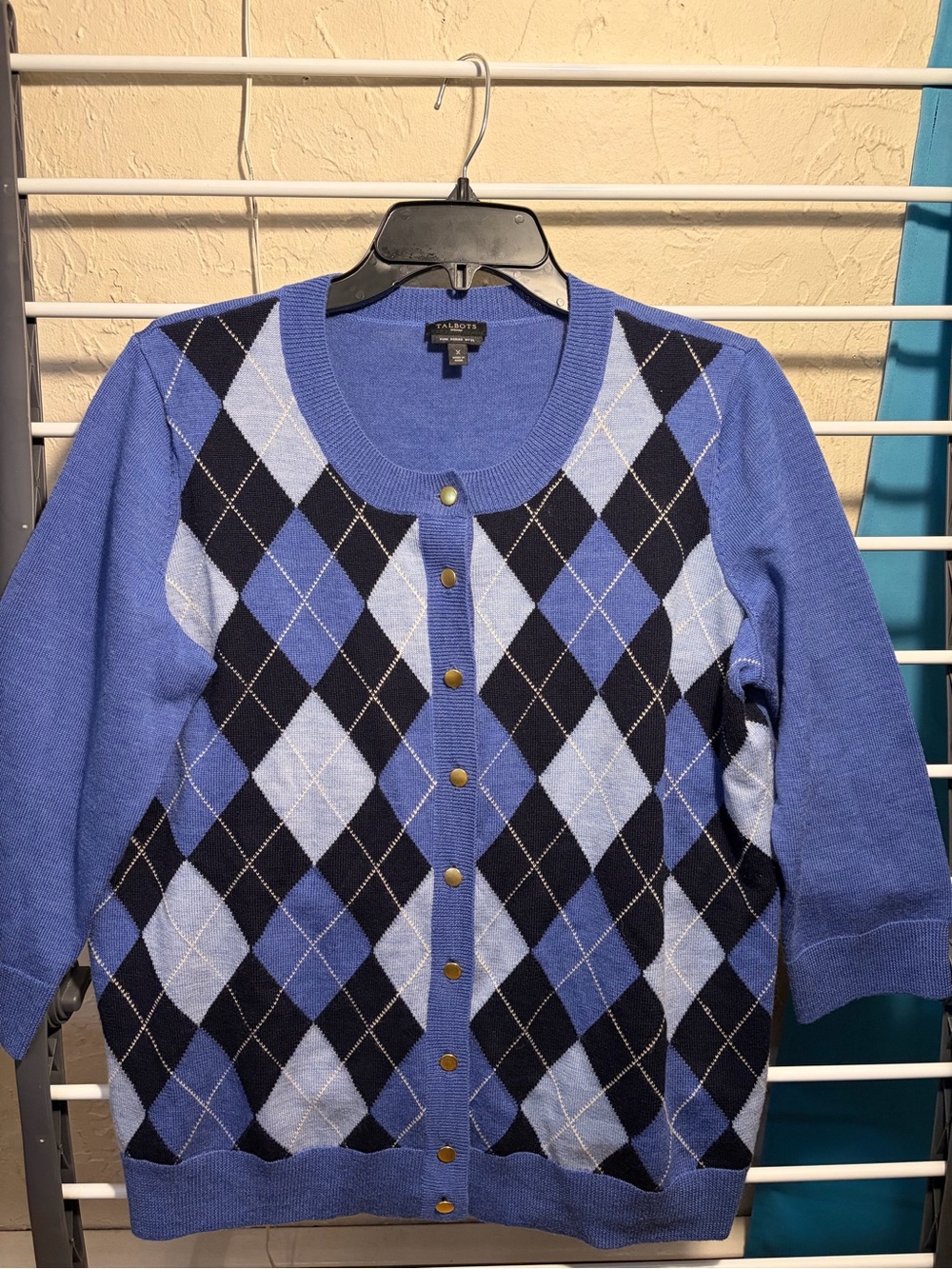 Talbots merino wool argyle cardigan